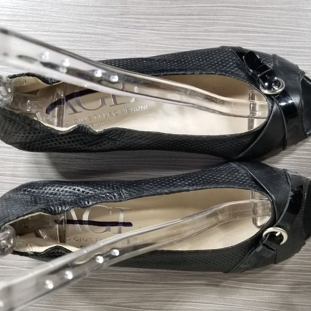 AGL Peep Toe Wedge Pump, Black Perforated Leather, Womens Size 7.5 US / 37.5 - Picture 8 of 12